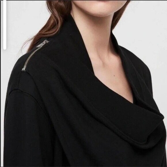 Allsaints Womens black Drina Asymmetrical Drape merino wool knit Jacket sz Small - Picture 5 of 12
